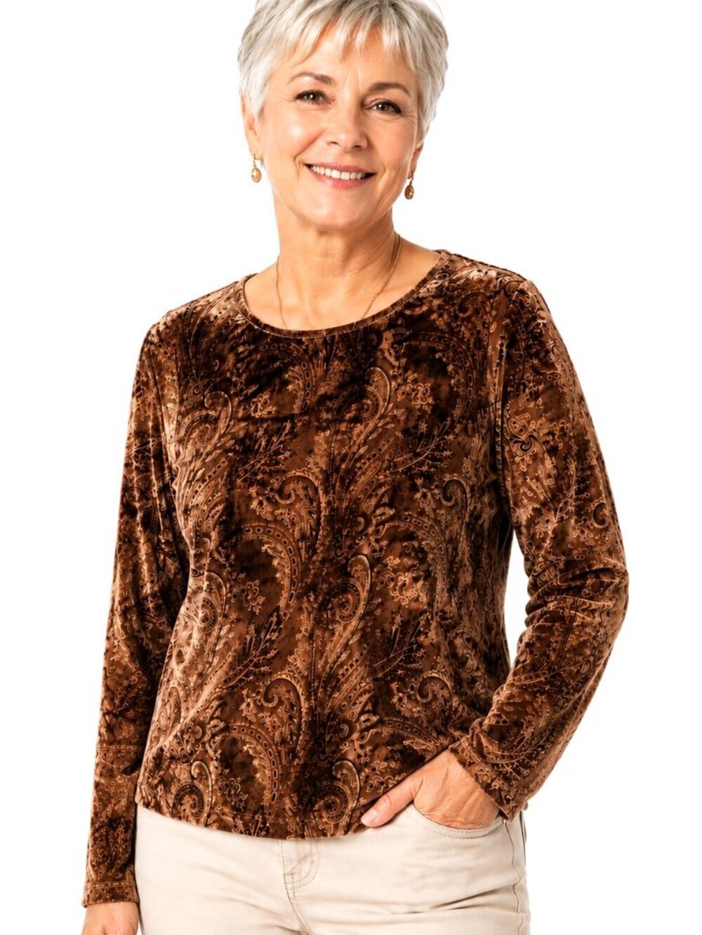 Liz Claiborne Brown Paisley Velour Sweater